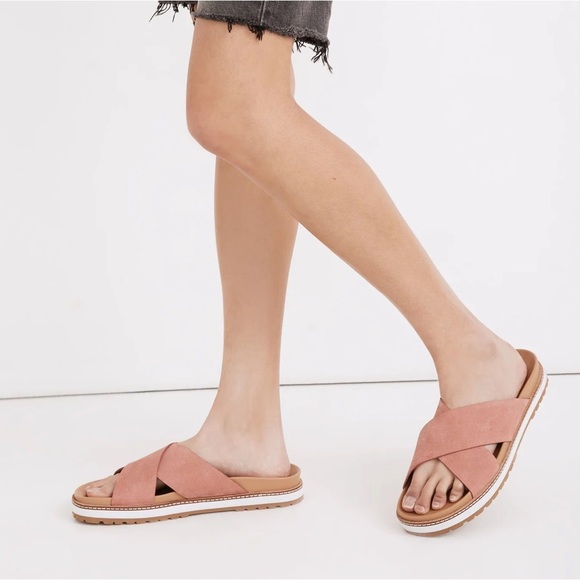 Madewell Dayna LugSole Slide Crossover Sandal in Nubuck Leather Rose Dust Size 6 - Picture 1 of 8